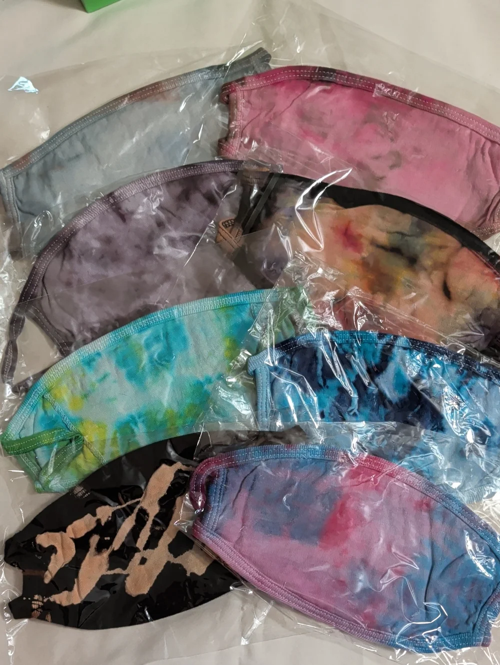 NWOT (014) Tultex Assortment Of 8 Cotton Hand Tie-dyed Face Masks/ Kids & Adults